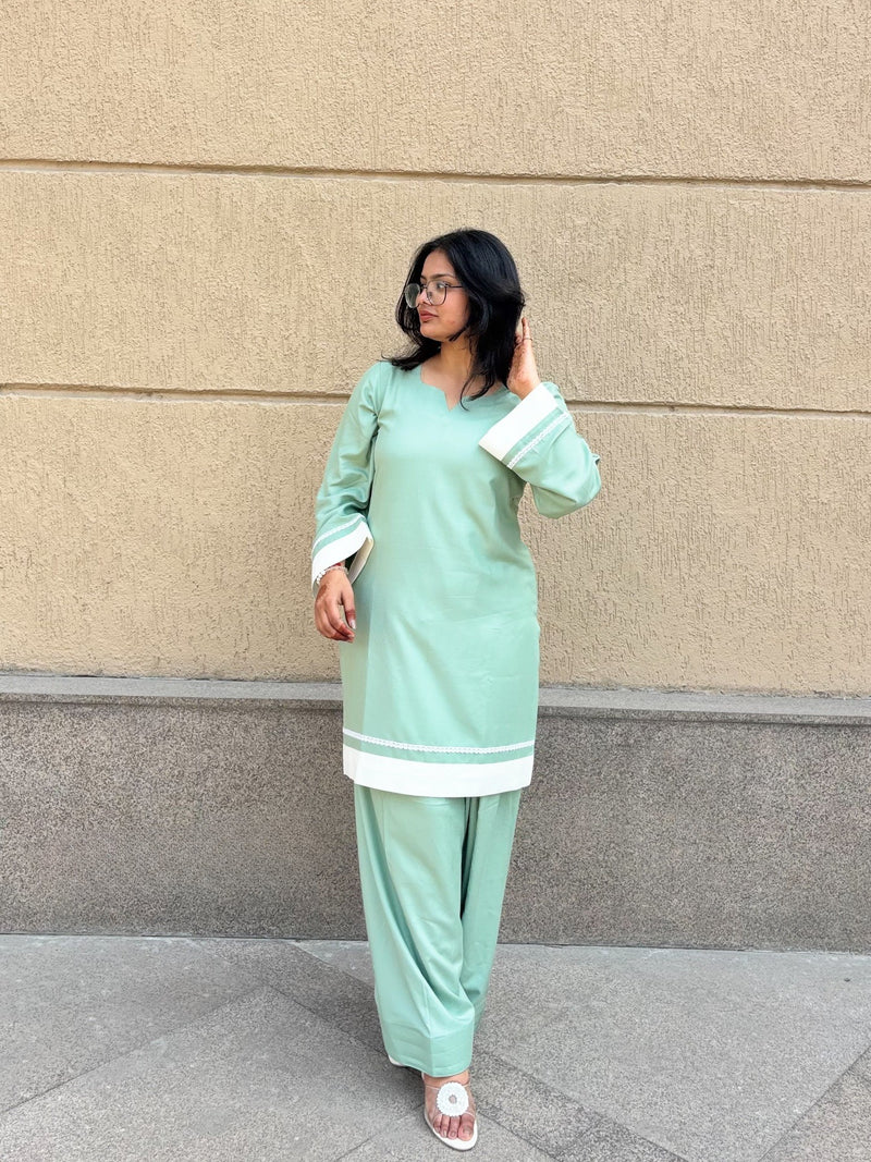 "Rhea" Cotton Co-ord Set with Contrast Lace