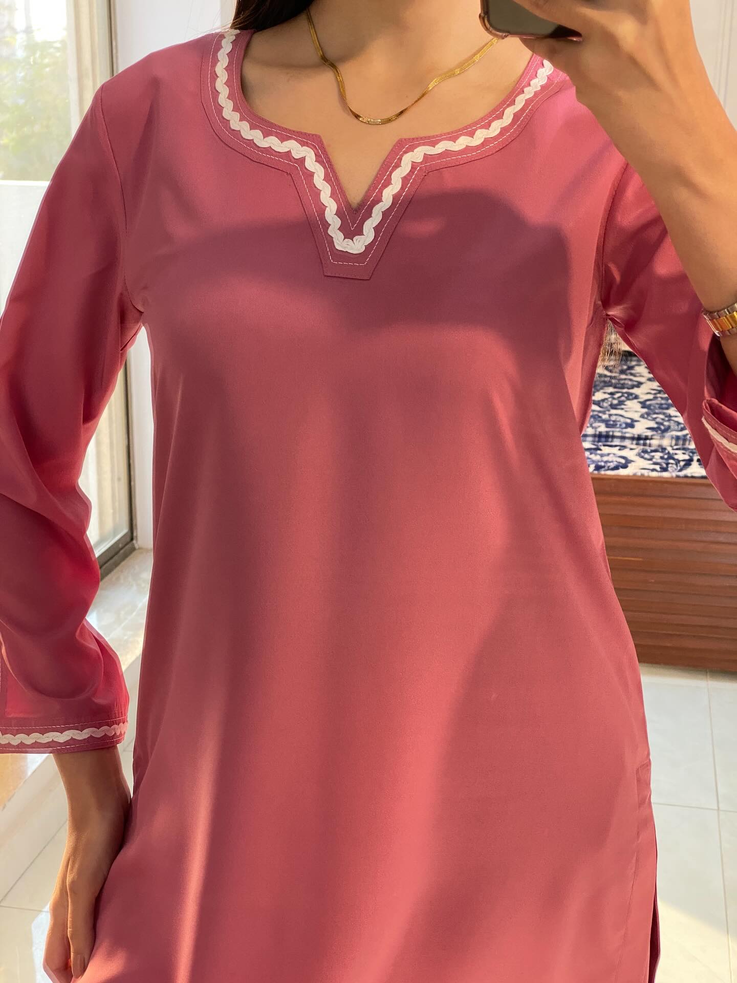 "Zaira" — Mauve Pink Premium Rayon Co-ord Set with Scalloped Lace Detailing