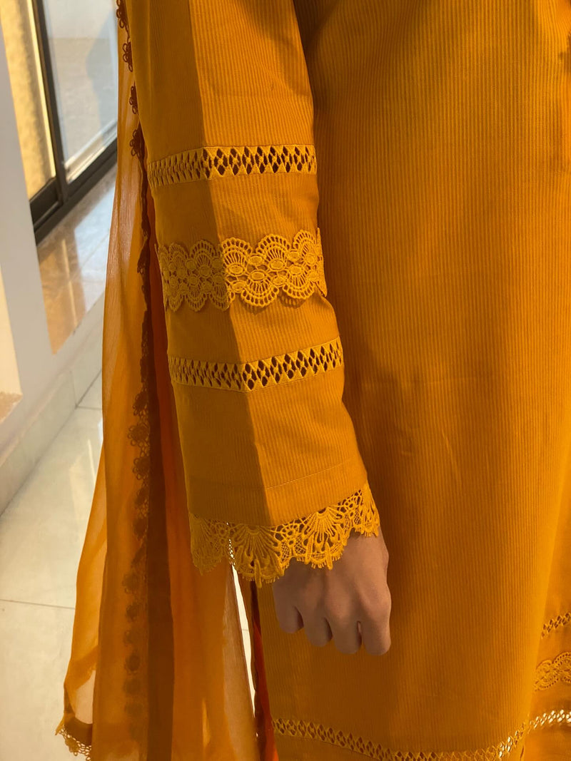 "Miraya" — Mustard Yellow Cotton Dobby Textured Suit Set