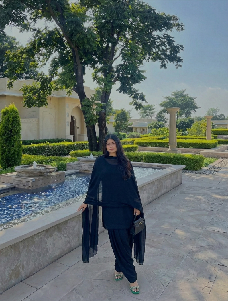 "TAMASI" – Classic Black Georgette Kurta, Churidar, & Dupatta Set