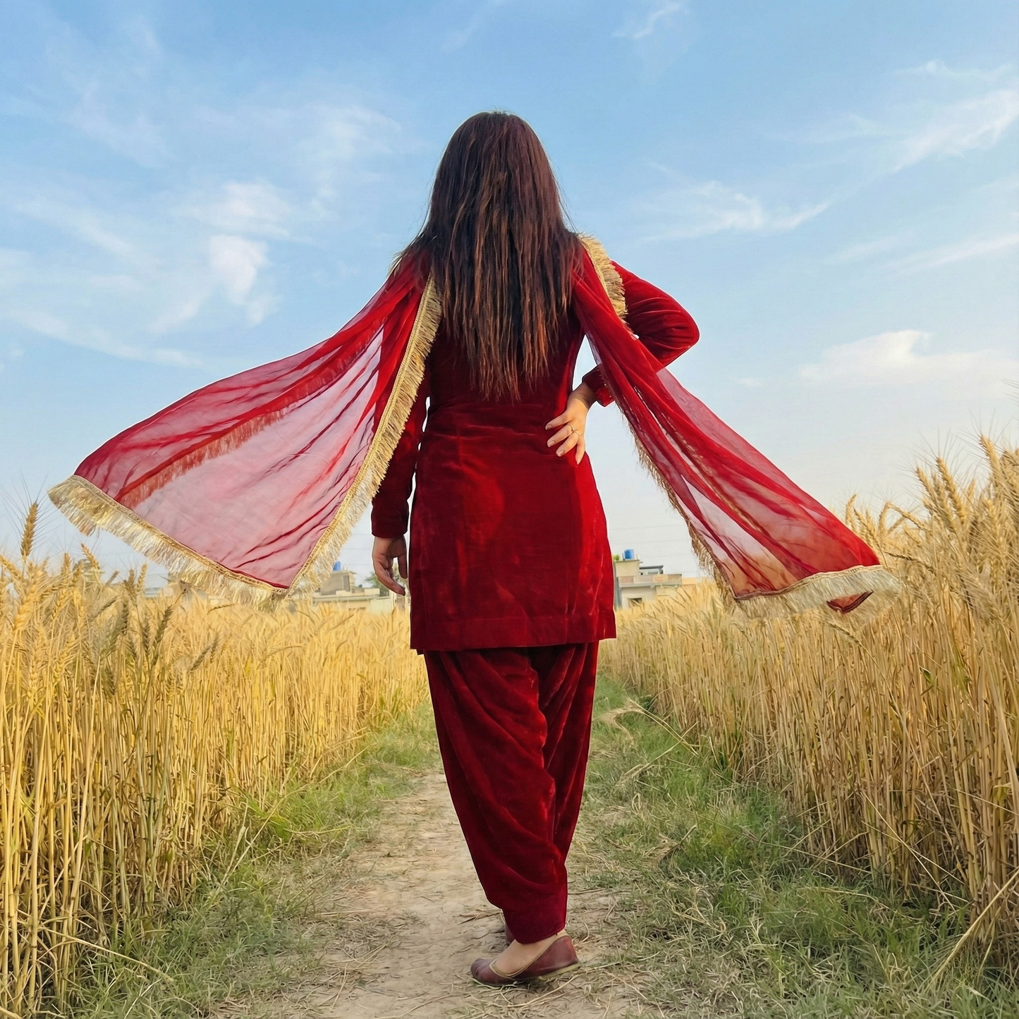 "Rakta" - Crimson Red Georgette Shalwar Suit Set