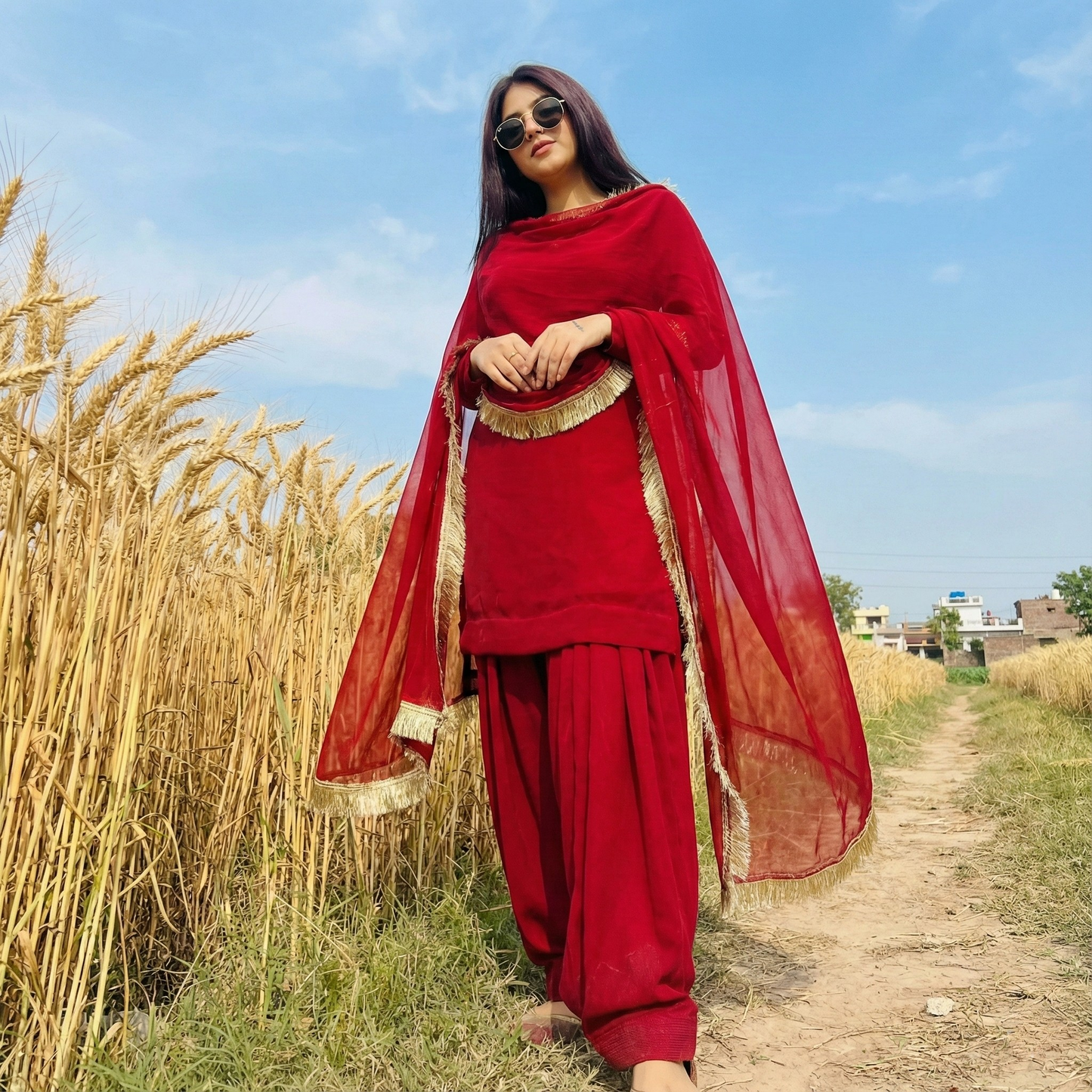 "Rakta" - Crimson Red Georgette Shalwar Suit Set