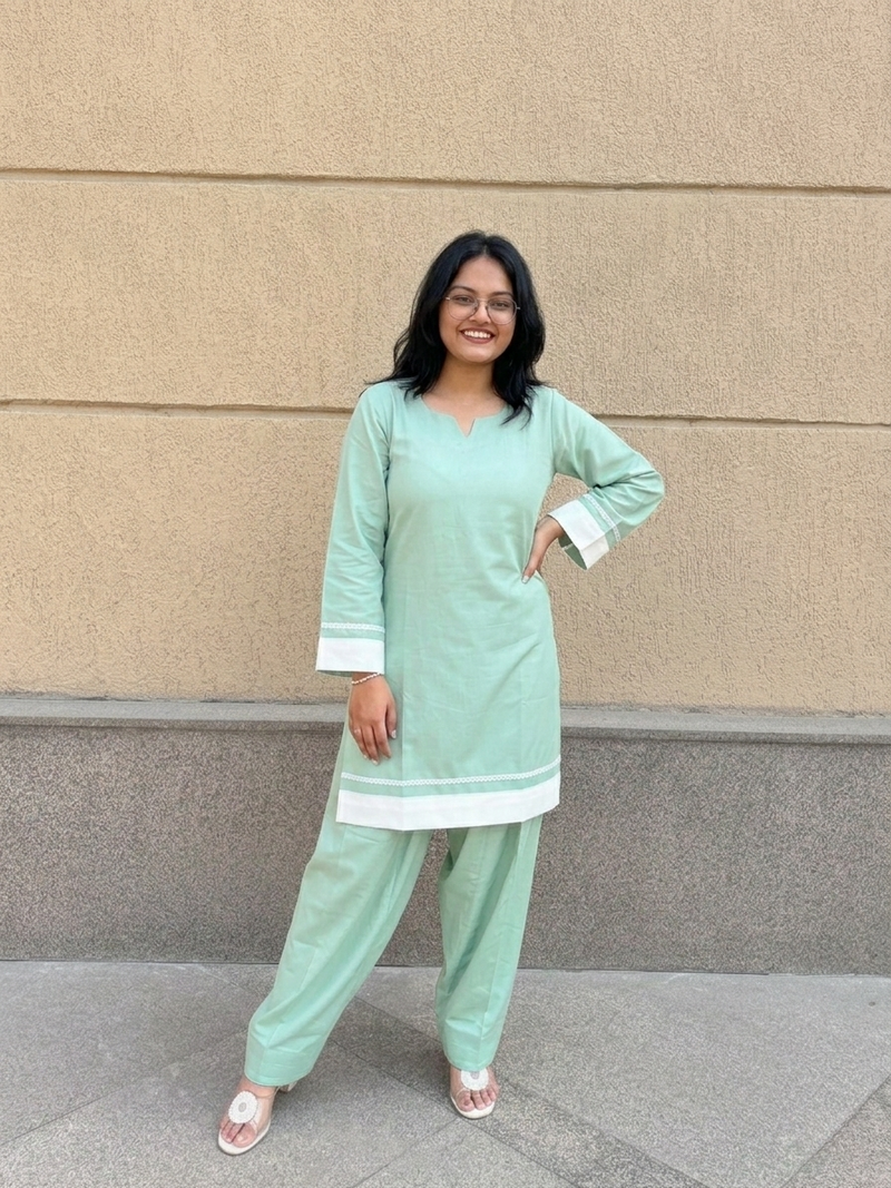 "Rhea" Cotton Co-ord Set with Contrast Lace