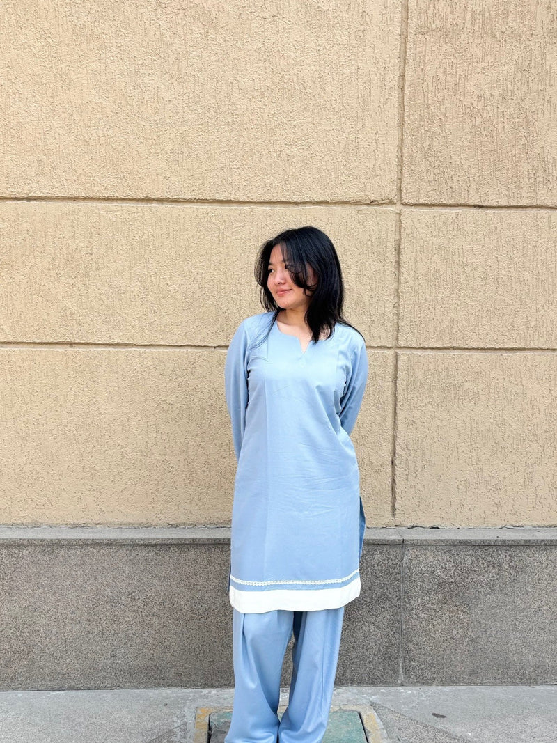 "Rhea" Cotton Co-ord Set with Contrast Lace