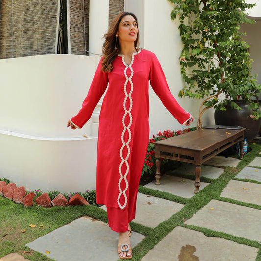 Tara Red Lace Co-ord Set