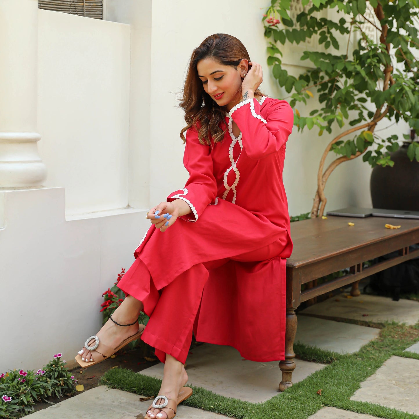 Tara Red Lace Co-ord Set