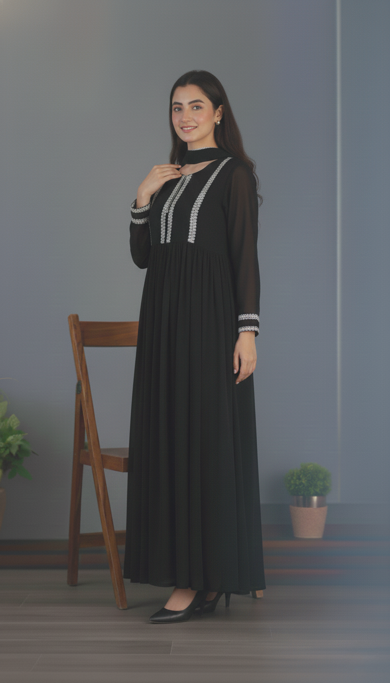 "Shyamaa" - Black Georgette Suit Set with Contrast Threadwork