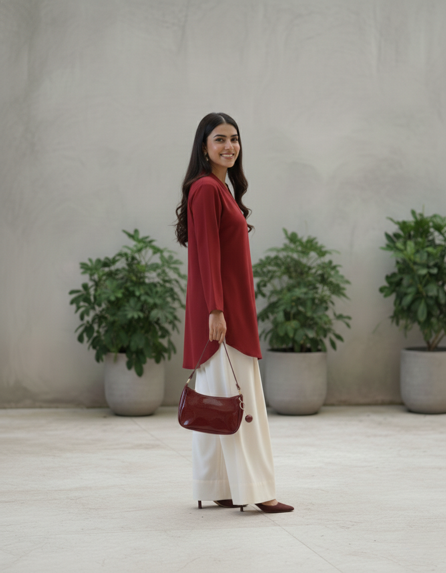 "Sia" — Crimson Red Premium Rayon Minimalist Co-ord Set