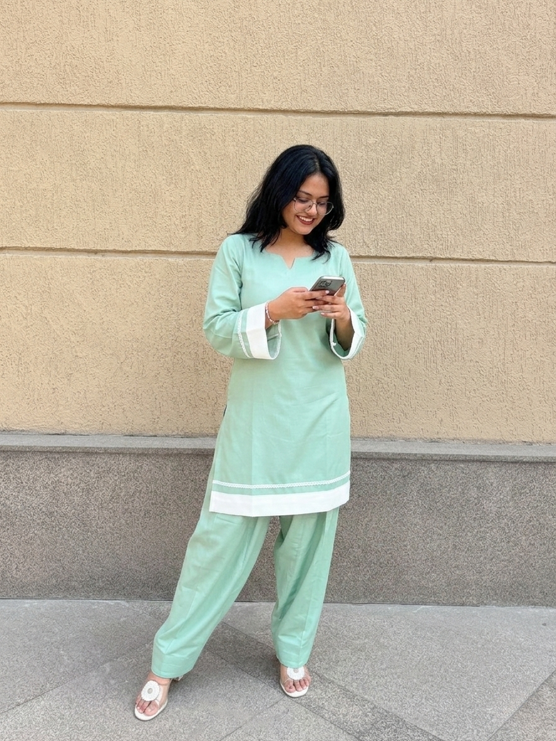"Rhea" Cotton Co-ord Set with Contrast Lace