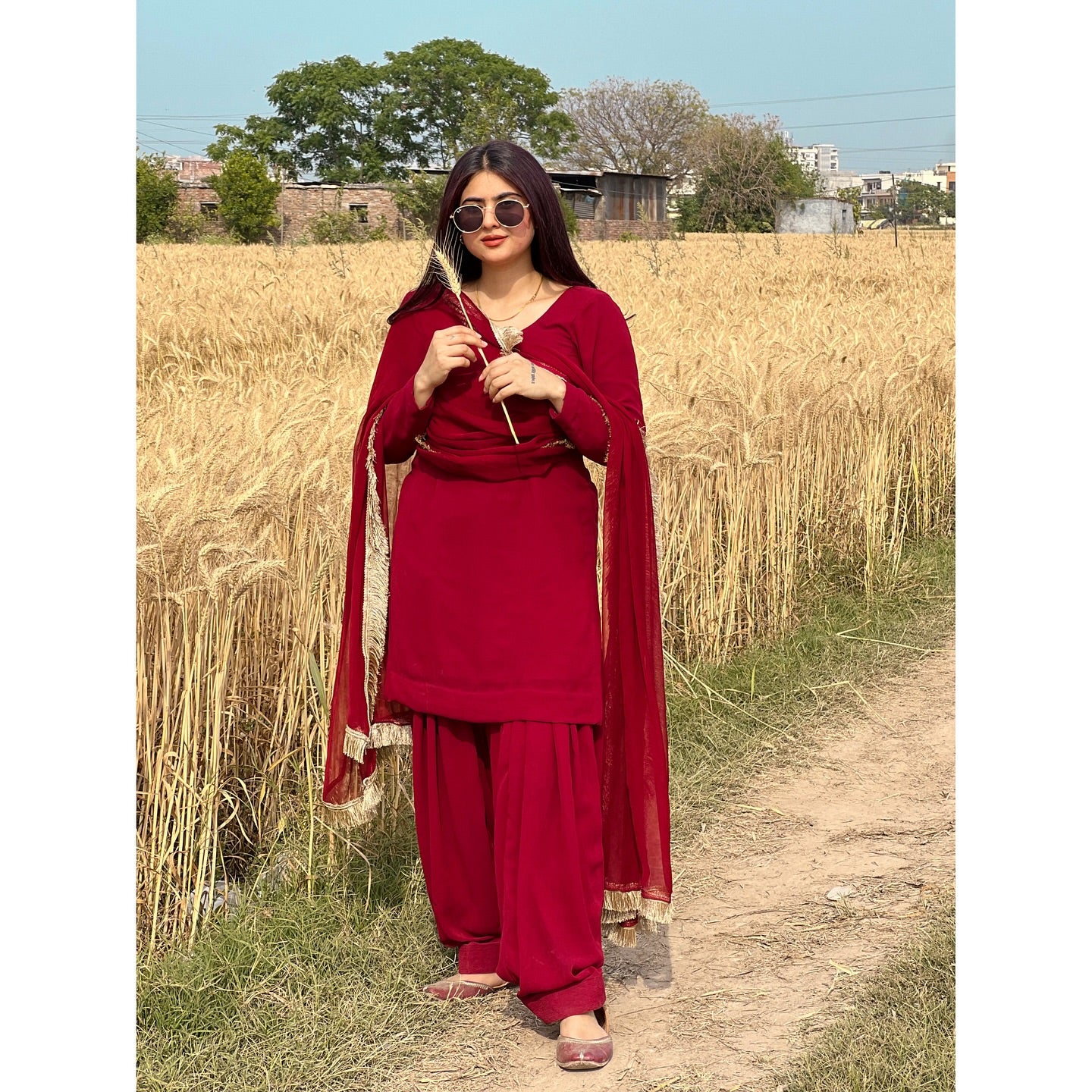 "Rakta" - Crimson Red Georgette Shalwar Suit Set