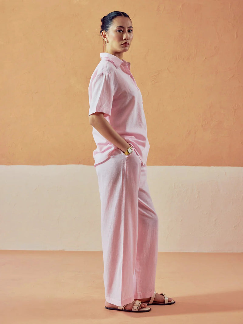 Neer Cotton Co-ord Set for Women | Lightweight Relaxed Fit Shirt Top with Straight Pants