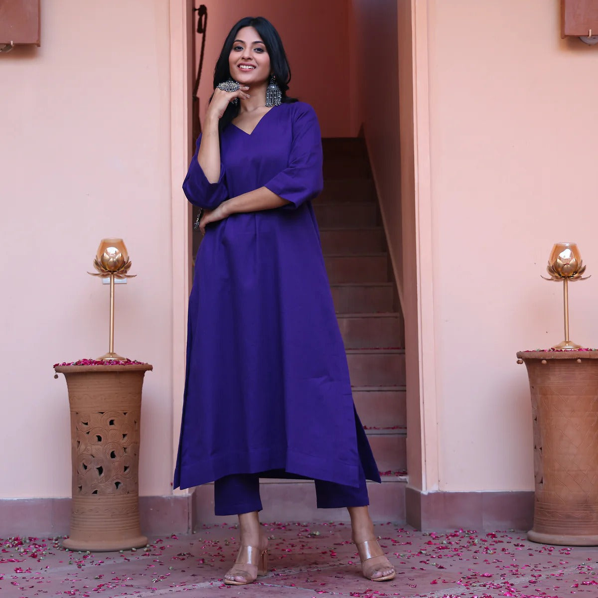 "Indra" - Royal Purple Cotton Kurta Set