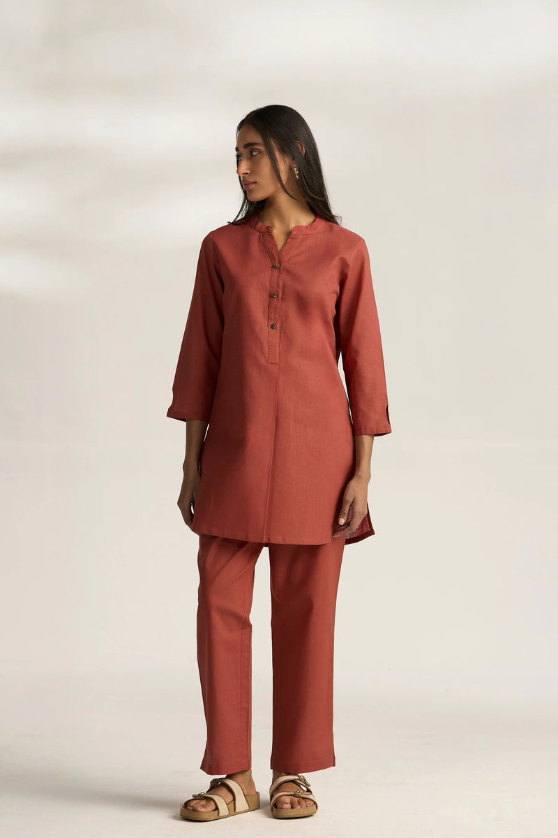 Vanya Cotton Slub Kurta Set for Women | Relaxed Fit Straight Pants Ethnic Co-ord Set