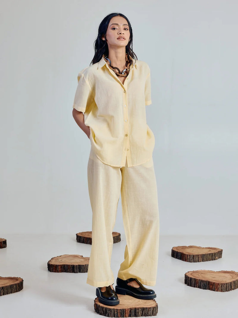 Neer Cotton Co-ord Set for Women | Lightweight Relaxed Fit Shirt Top with Straight Pants