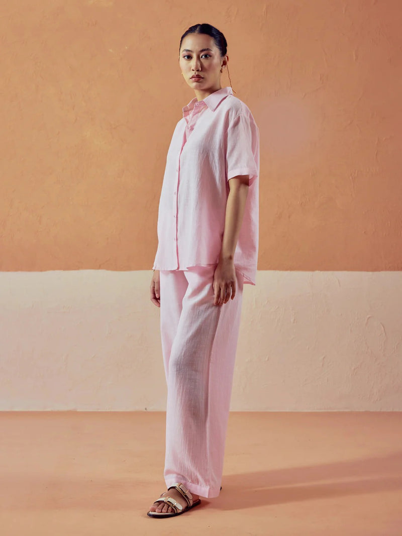 Neer Cotton Co-ord Set for Women | Lightweight Relaxed Fit Shirt Top with Straight Pants