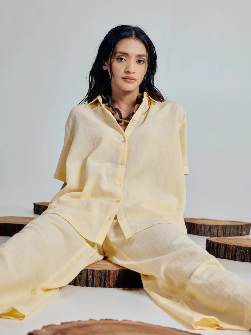 Neer Cotton Co-ord Set for Women | Lightweight Relaxed Fit Shirt Top with Straight Pants