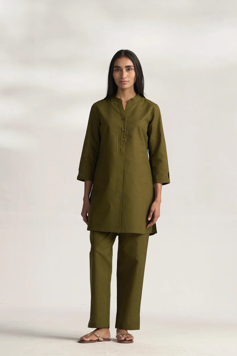 Vanya Cotton Slub Kurta Set for Women | Relaxed Fit Straight Pants Ethnic Co-ord Set