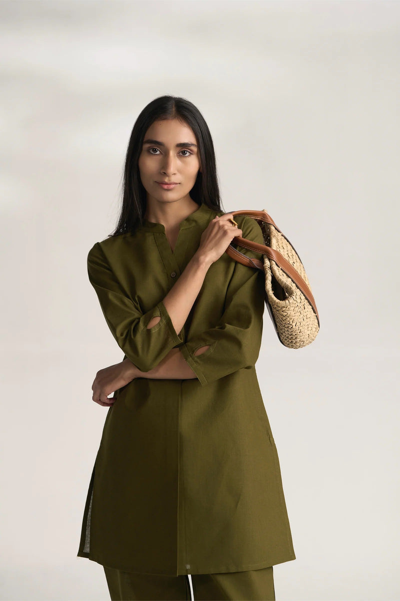 Vanya Cotton Slub Kurta Set for Women | Relaxed Fit Straight Pants Ethnic Co-ord Set