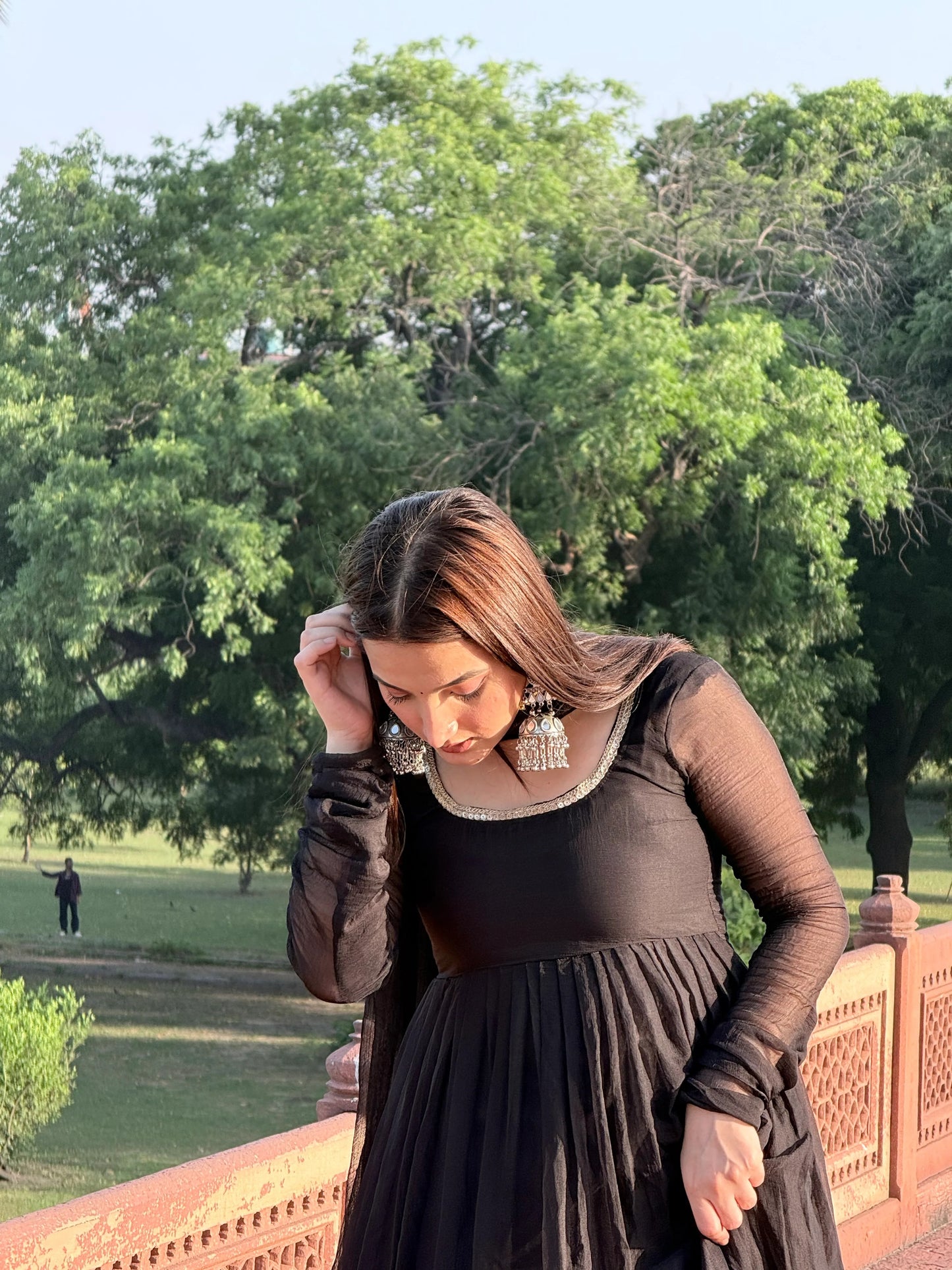 "Maya" - Captivating Black Chiffon Anarkali Suit Set with Gold Accents