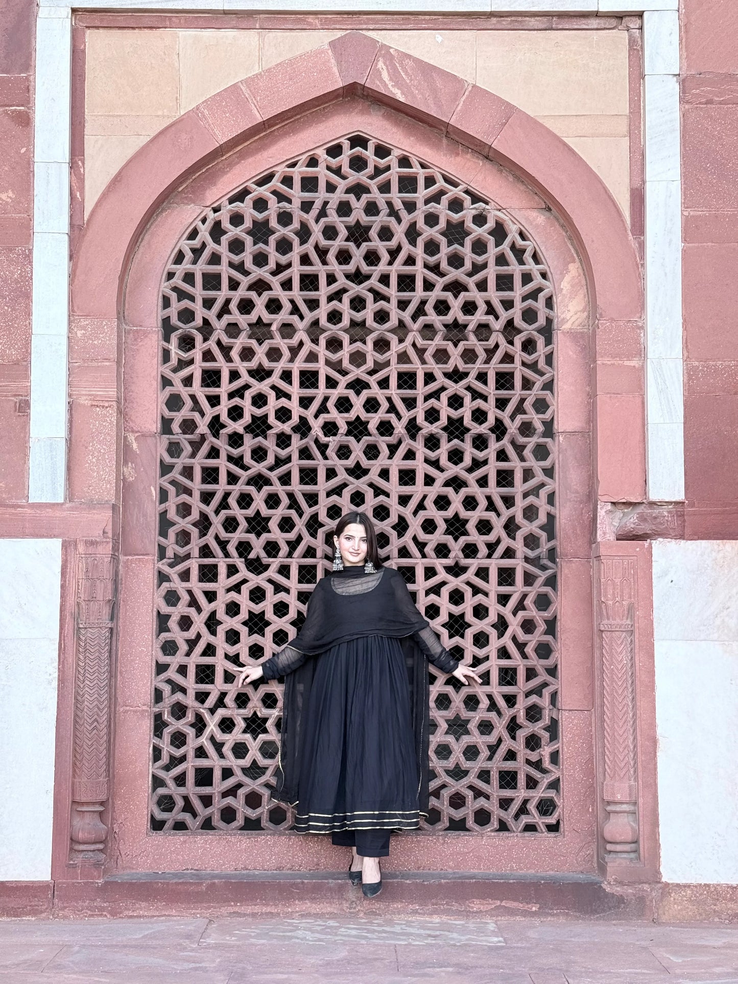 "Maya" - Captivating Black Chiffon Anarkali Suit Set with Gold Accents