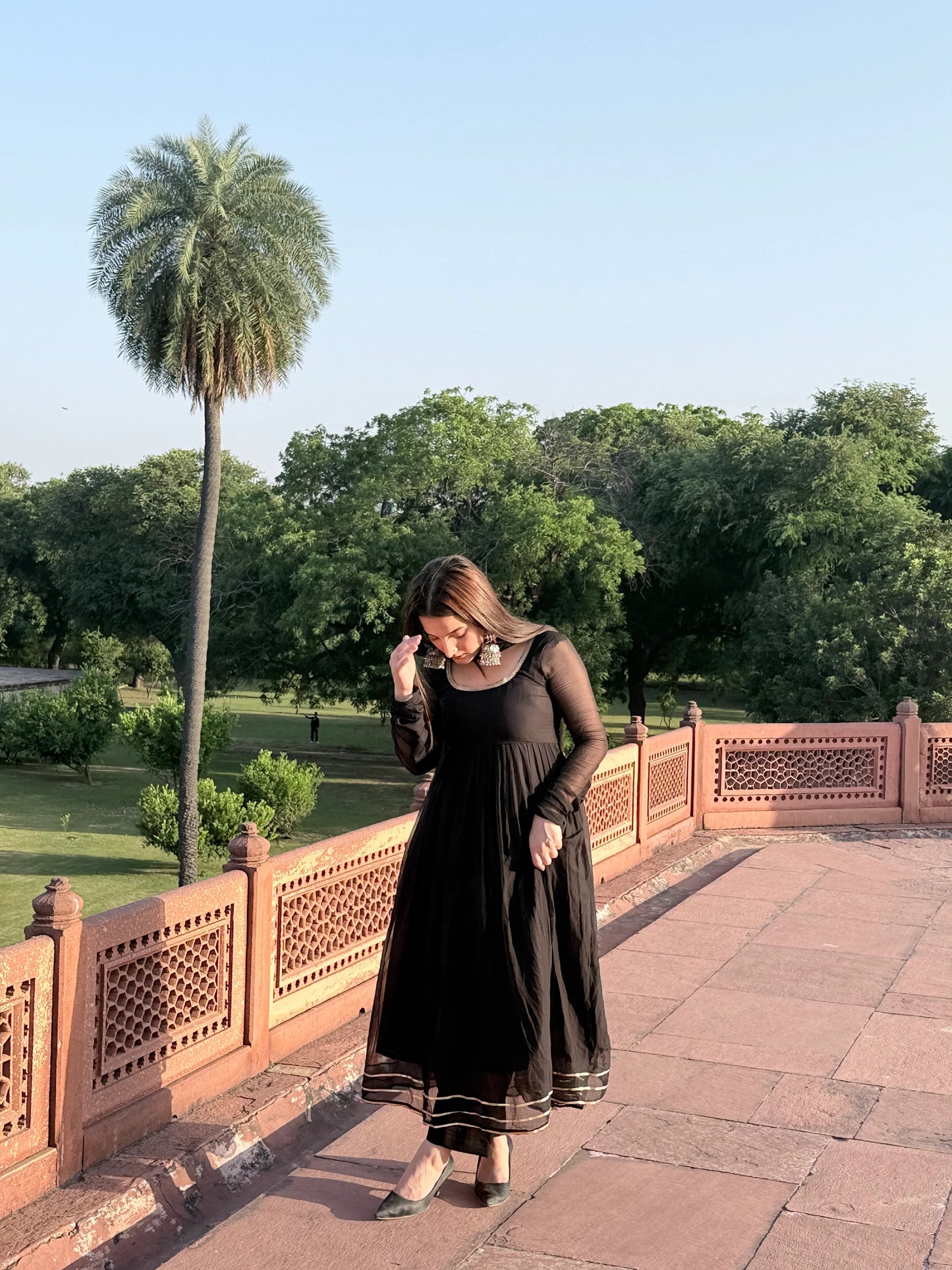 "Maya" - Captivating Black Chiffon Anarkali Suit Set with Gold Accents