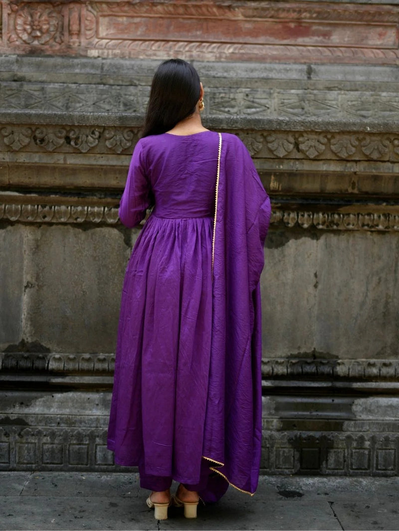 "Kashish" - Alluring Purple Chanderi Anarkali Suit Set
