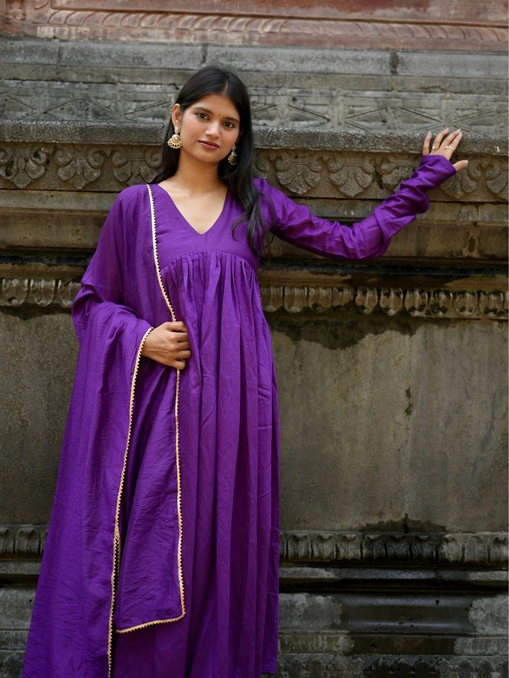 "Kashish" - Alluring Purple Chanderi Anarkali Suit Set