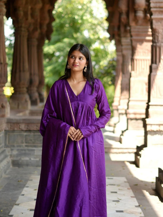 "Kashish" - Alluring Purple Chanderi Anarkali Suit Set