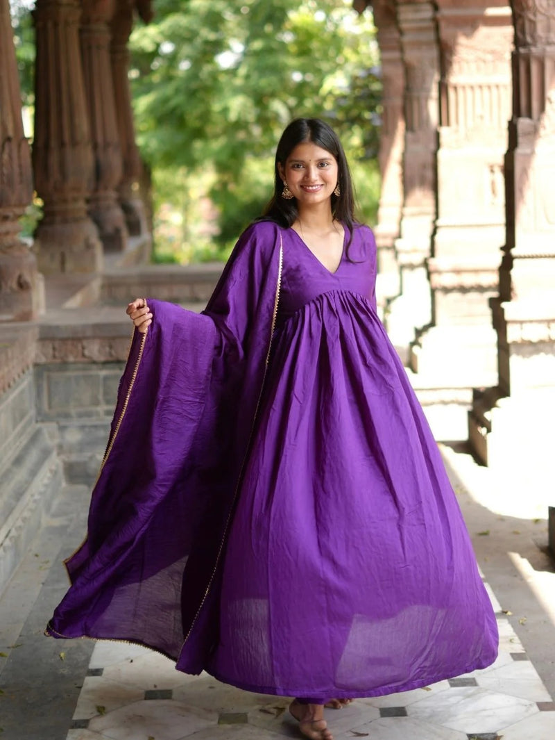 "Kashish" - Alluring Purple Chanderi Anarkali Suit Set