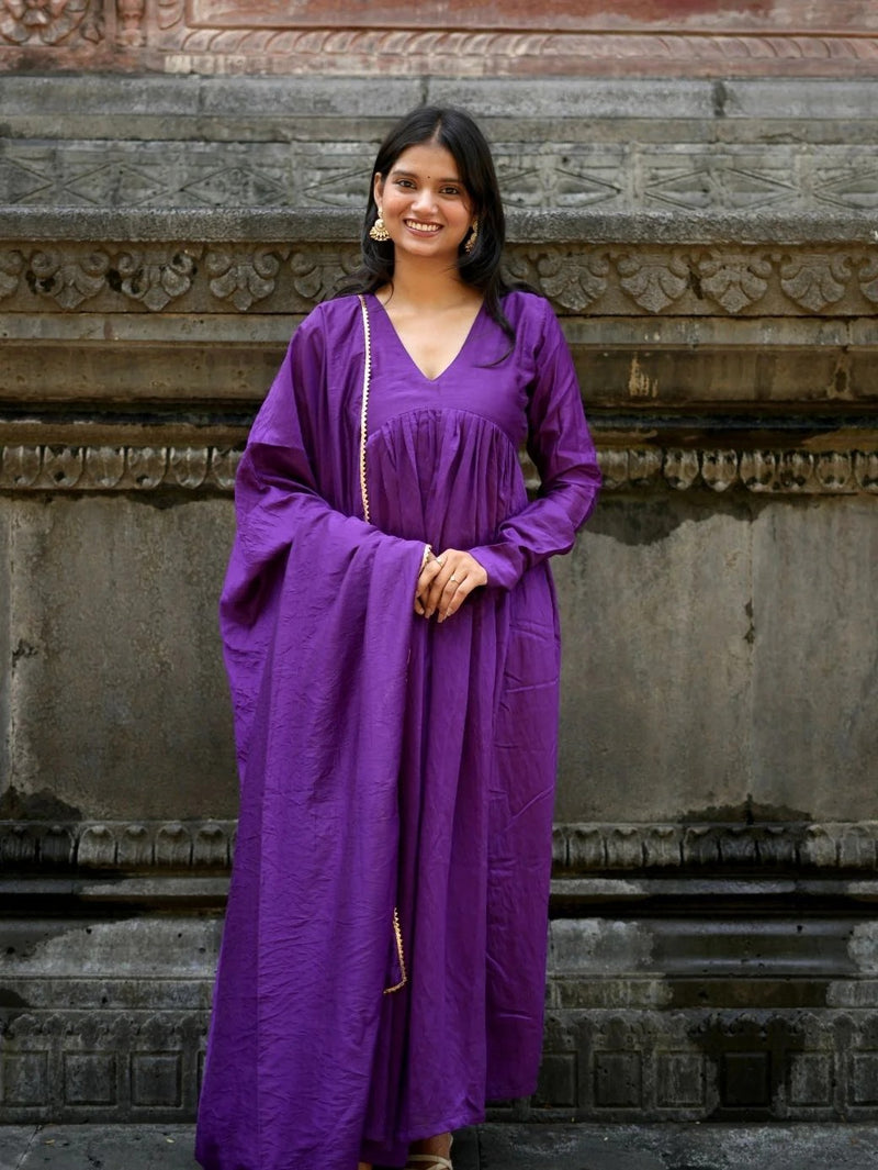 "Kashish" - Alluring Purple Chanderi Anarkali Suit Set