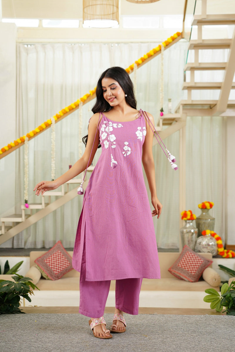 Premium Cotton Flex Tie-Up Kurta Set for Women — Embroidered Ethnic Suit