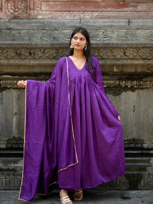 "Kashish" - Alluring Purple Chanderi Anarkali Suit Set