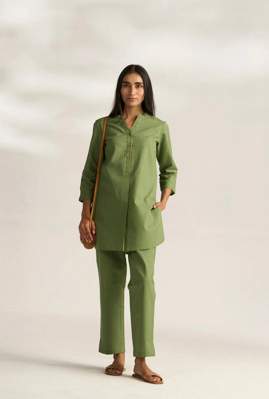 Vanya Cotton Slub Kurta Set for Women | Relaxed Fit Straight Pants Ethnic Co-ord Set