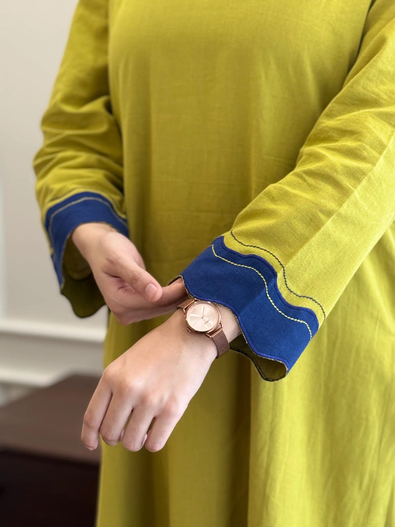 "Aarna" — Premium Cotton Kurta Set with Scalloped Contrast Detailing
