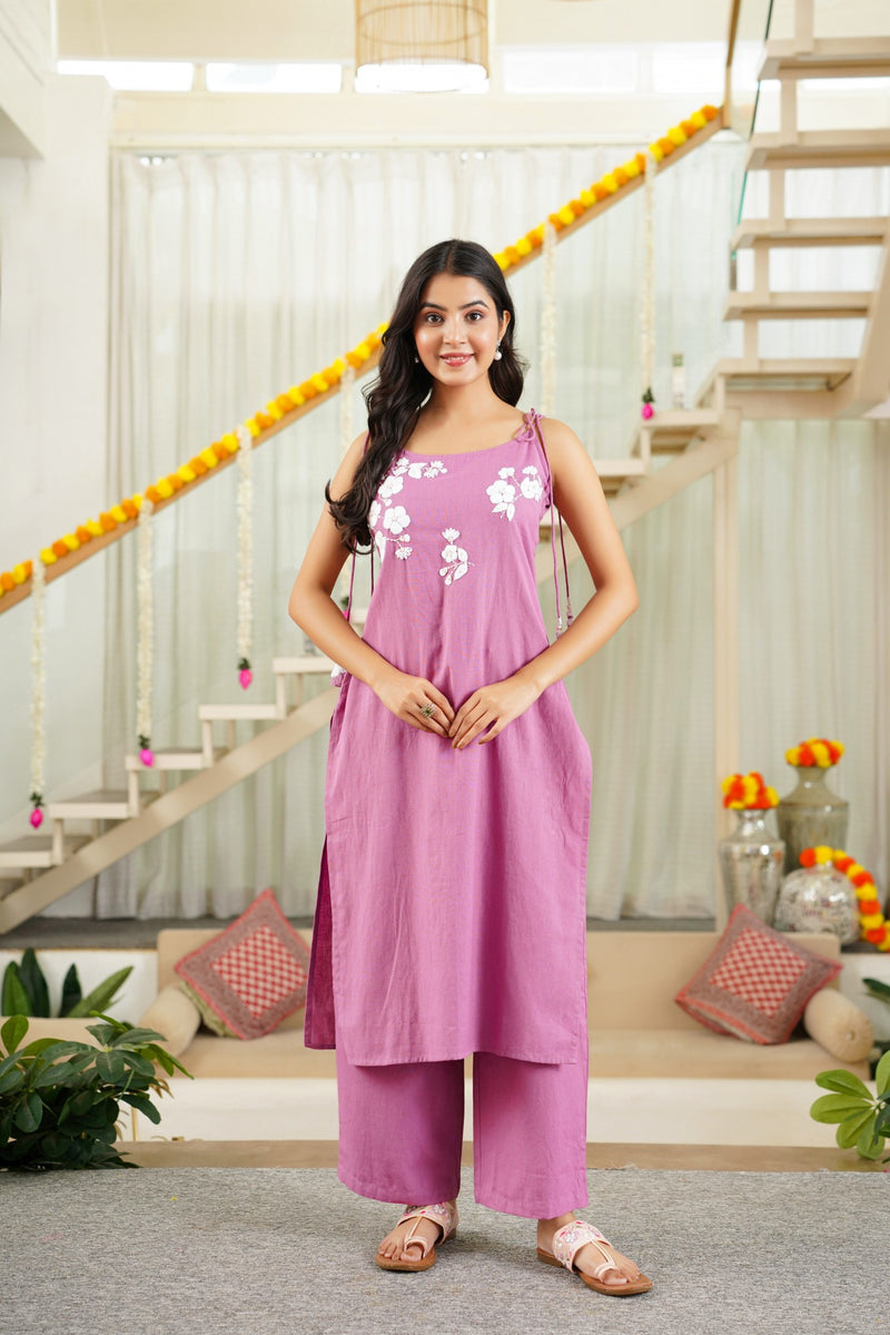 Premium Cotton Flex Tie-Up Kurta Set for Women — Embroidered Ethnic Suit