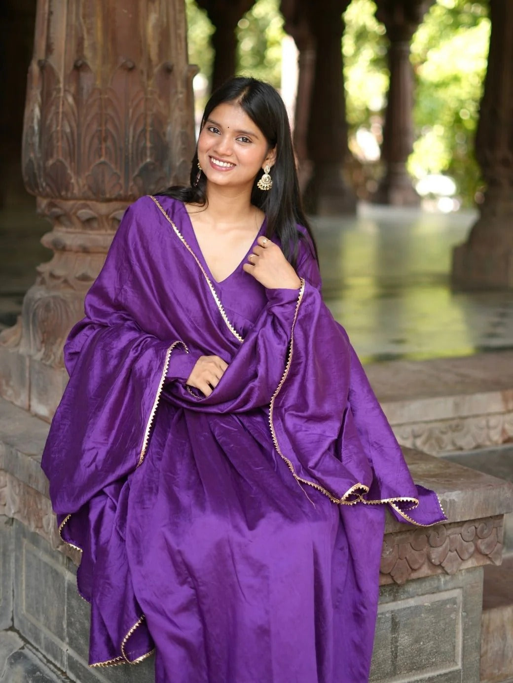 "Kashish" - Alluring Purple Chanderi Anarkali Suit Set