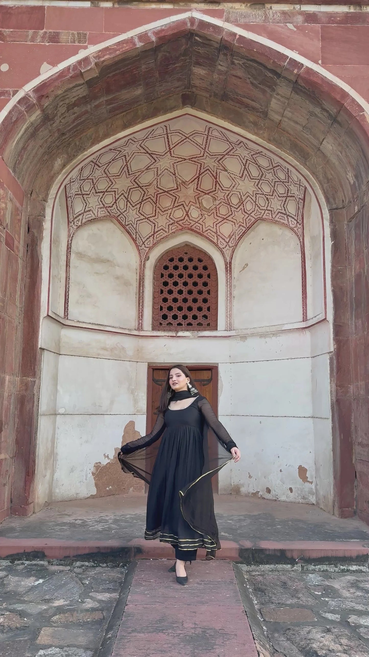 "Maya" - Captivating Black Chiffon Anarkali Suit Set with Gold Accents