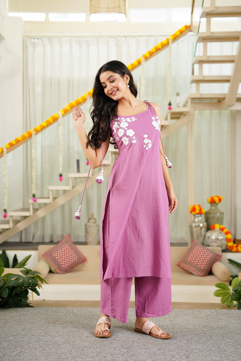 Premium Cotton Flex Tie-Up Kurta Set for Women — Embroidered Ethnic Suit