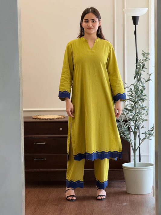 "Aarna" — Premium Cotton Kurta Set with Scalloped Contrast Detailing