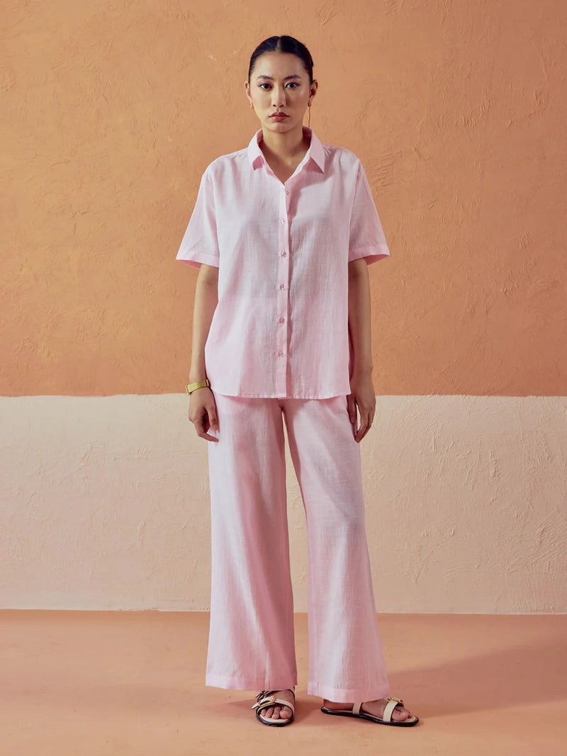 Neer Cotton Co-ord Set for Women | Lightweight Relaxed Fit Shirt Top with Straight Pants