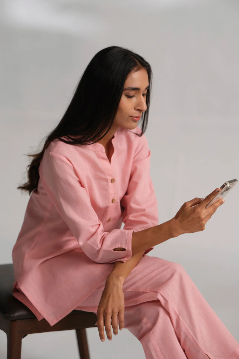 Vanya Cotton Slub Kurta Set for Women | Relaxed Fit Straight Pants Ethnic Co-ord Set