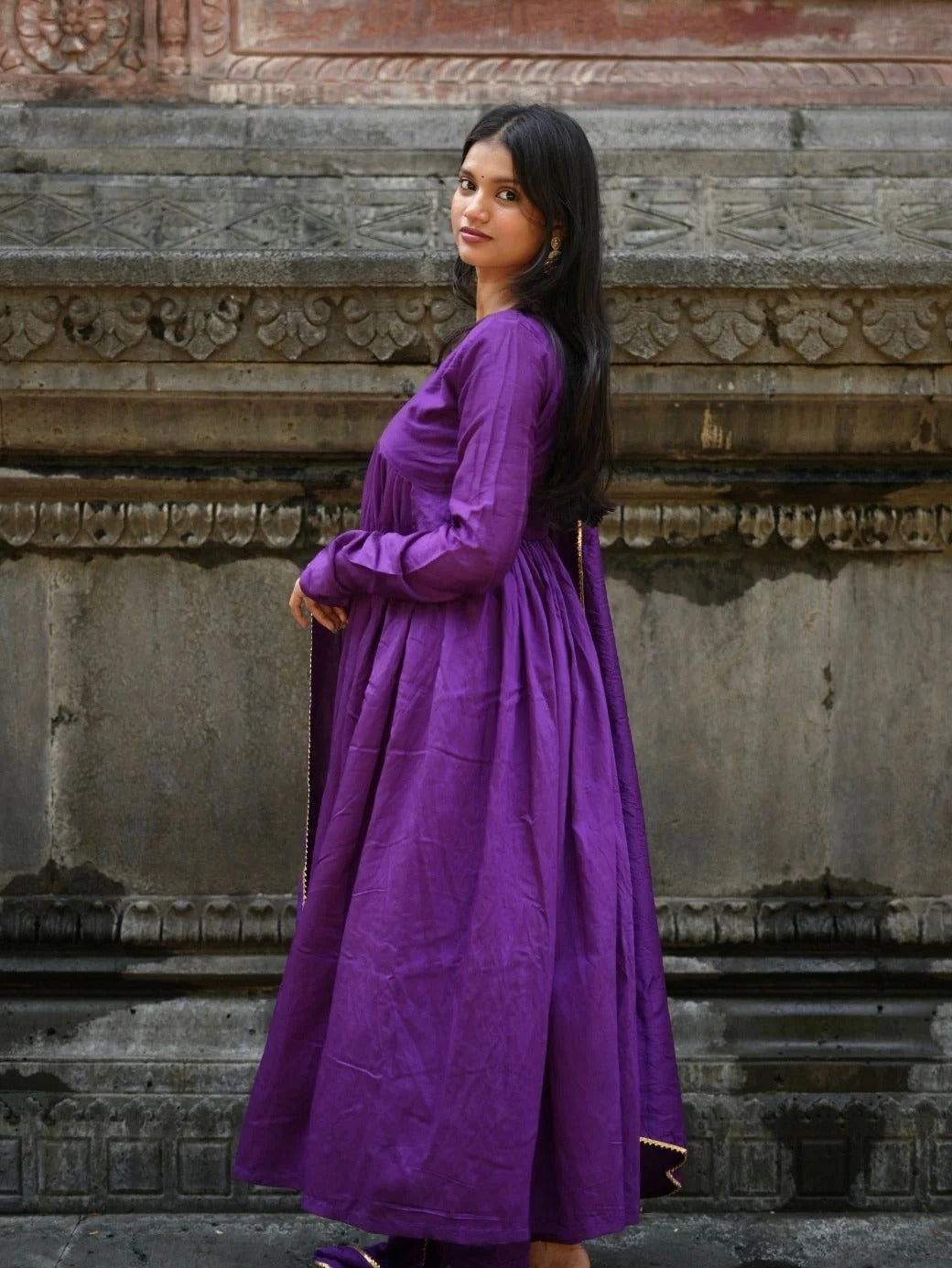 "Kashish" - Alluring Purple Chanderi Anarkali Suit Set