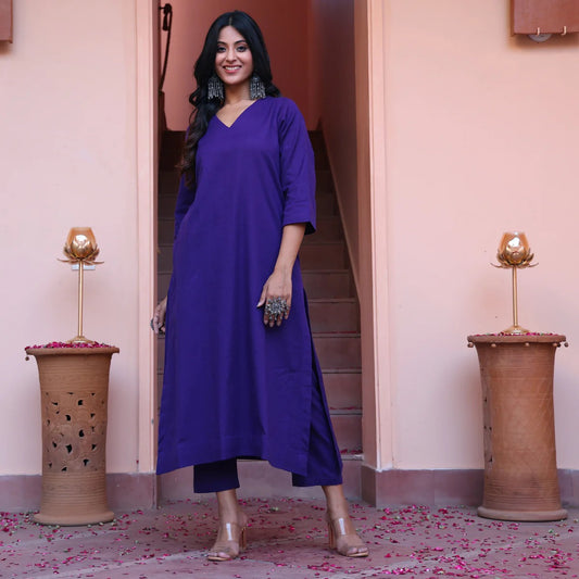 "Indra" - Royal Purple Cotton Kurta Set