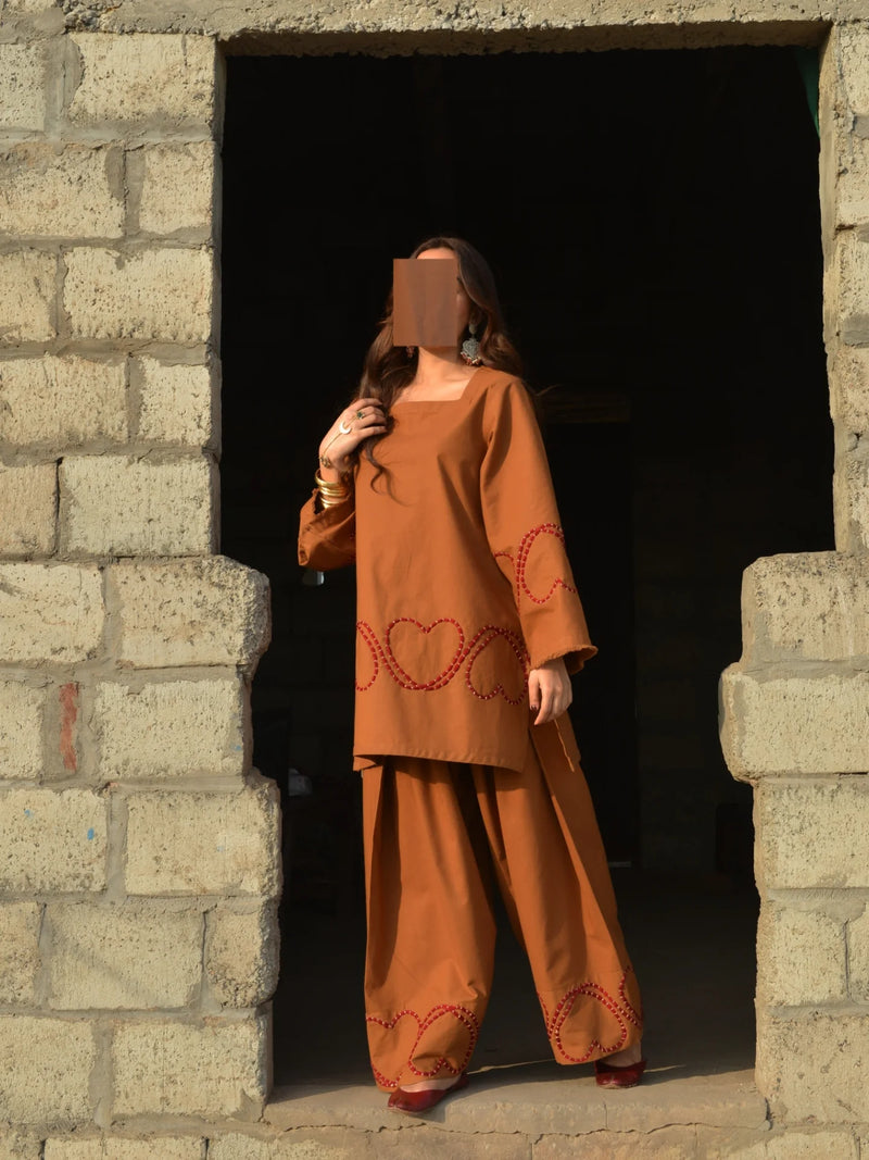 Embroidered Rayon Kurti with Farshi Salwar Set — Elegant Co-Ord for Women