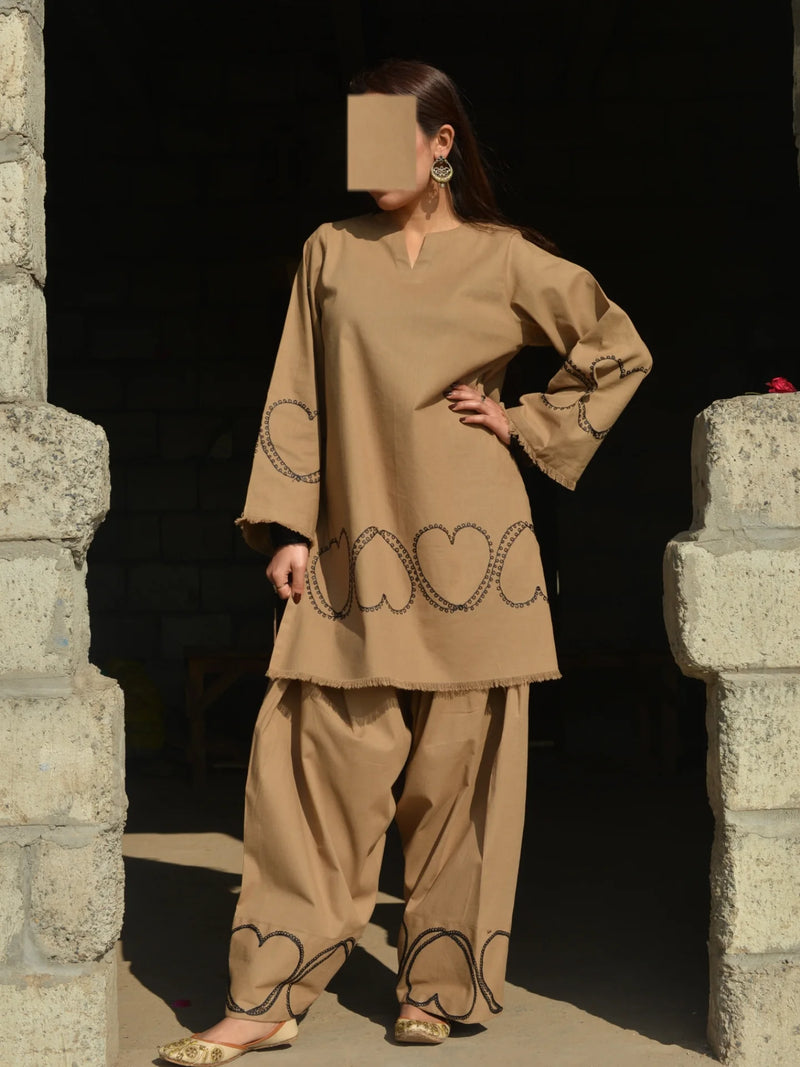 Embroidered Rayon Kurti with Farshi Salwar Set — Elegant Co-Ord for Women