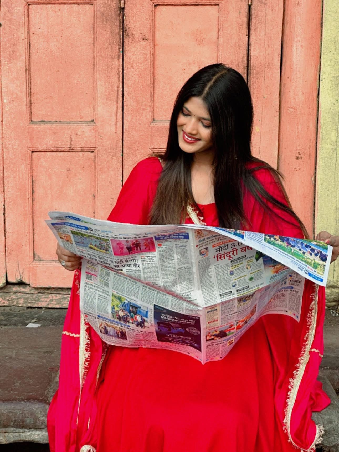 "Inaya" - Royal Red Roman Silk Festive Suit Set