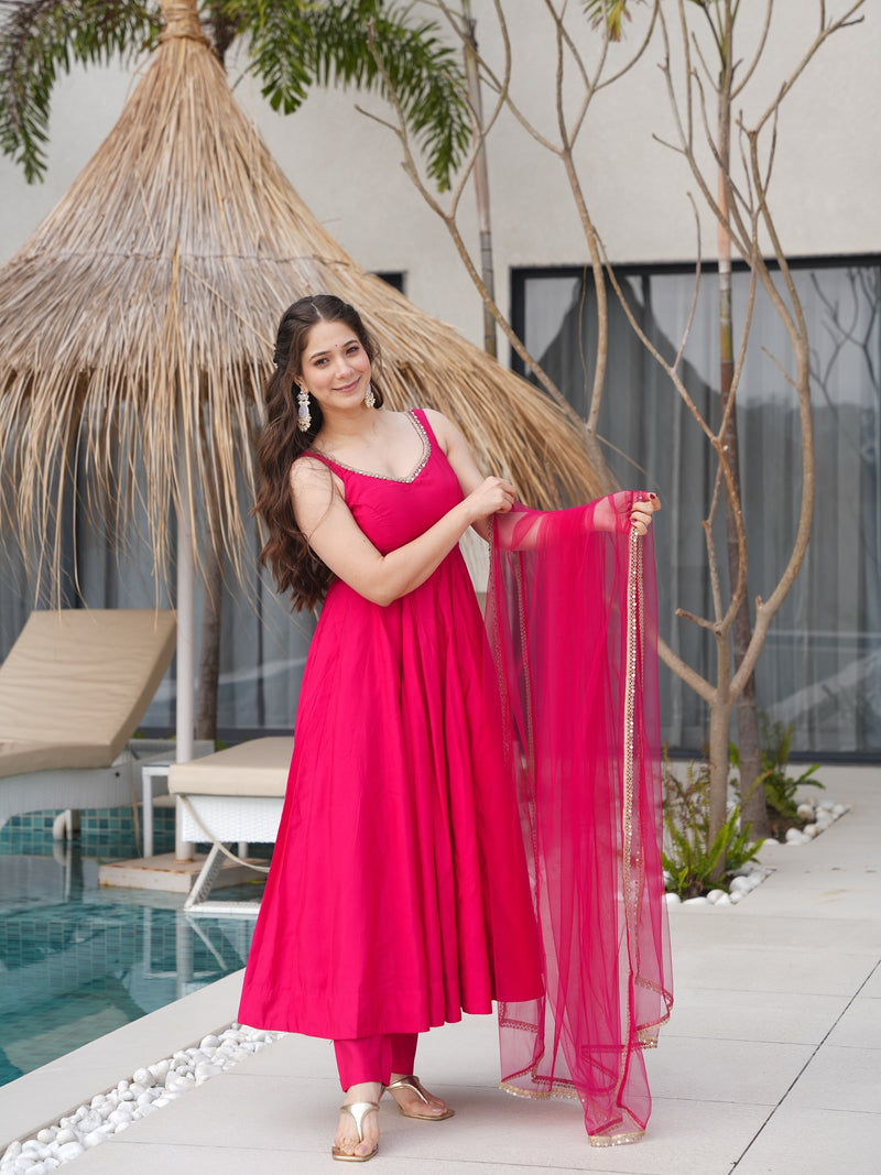 Iraja Pink Chanderi Cotton Suit Set