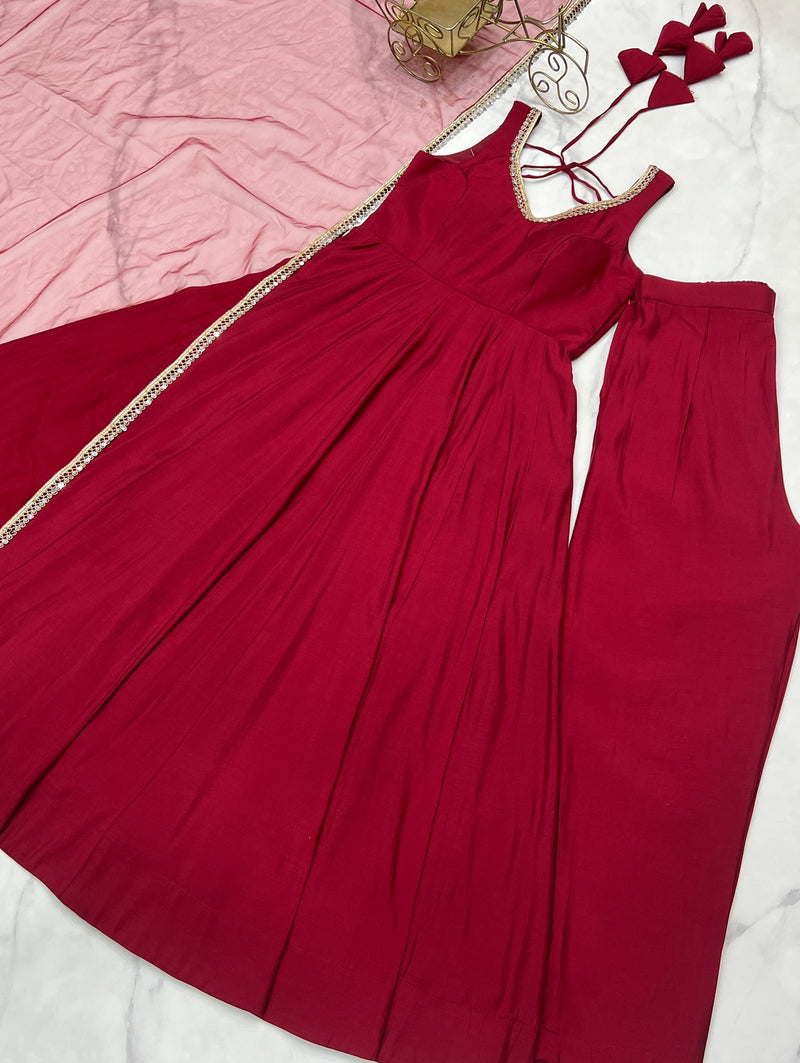 Ruhika Red Chanderi Cotton Suit Set