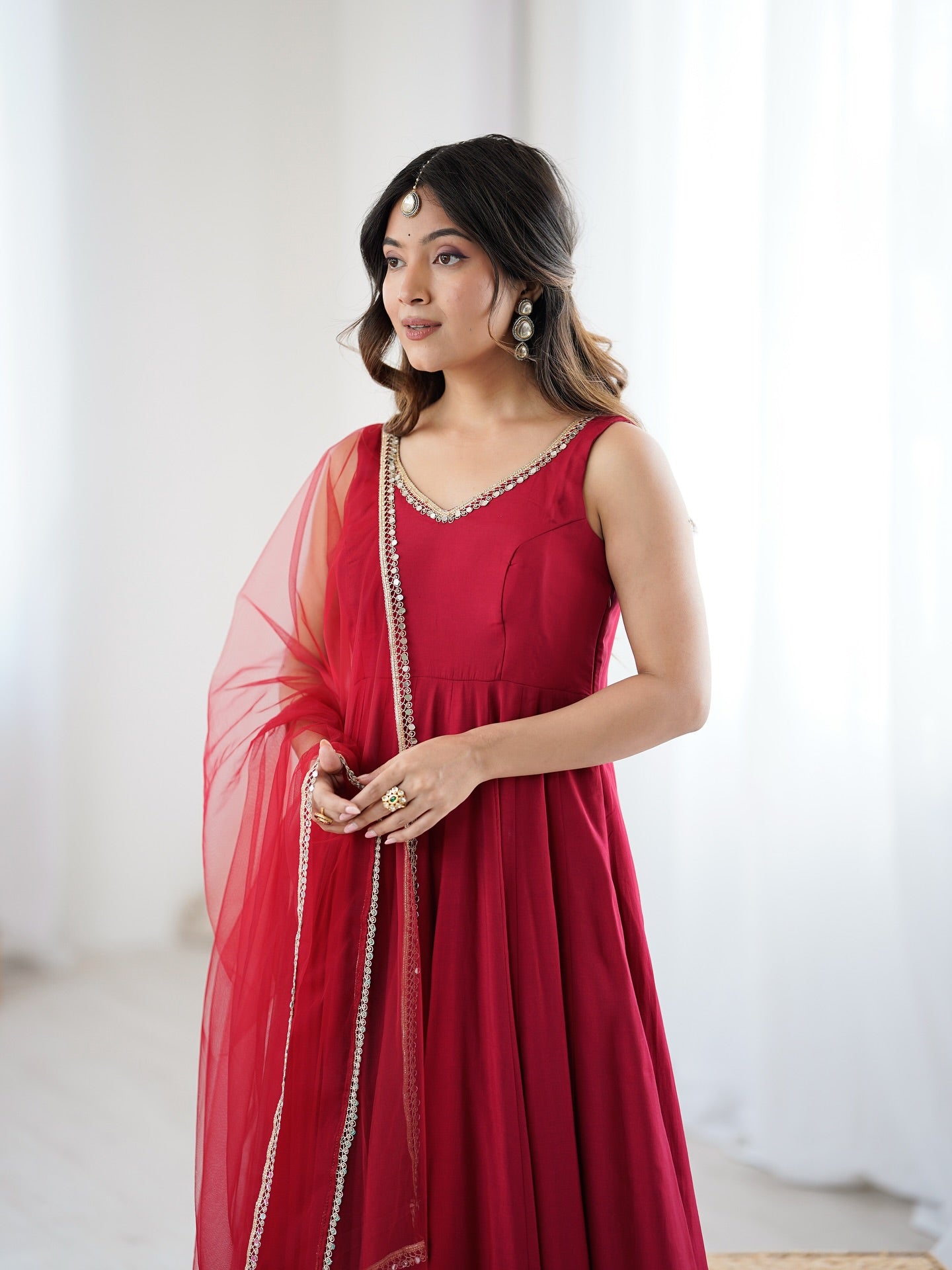 Ruhika Red Chanderi Cotton Suit Set