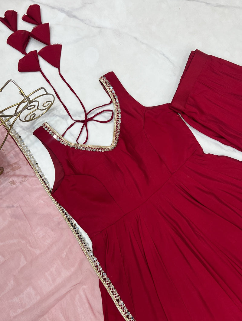 Ruhika Red Chanderi Cotton Suit Set